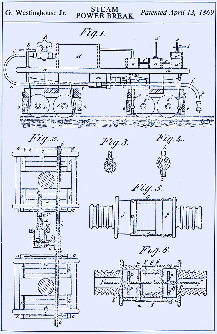 Westinghouse Steam Power Brake Patent, 1869