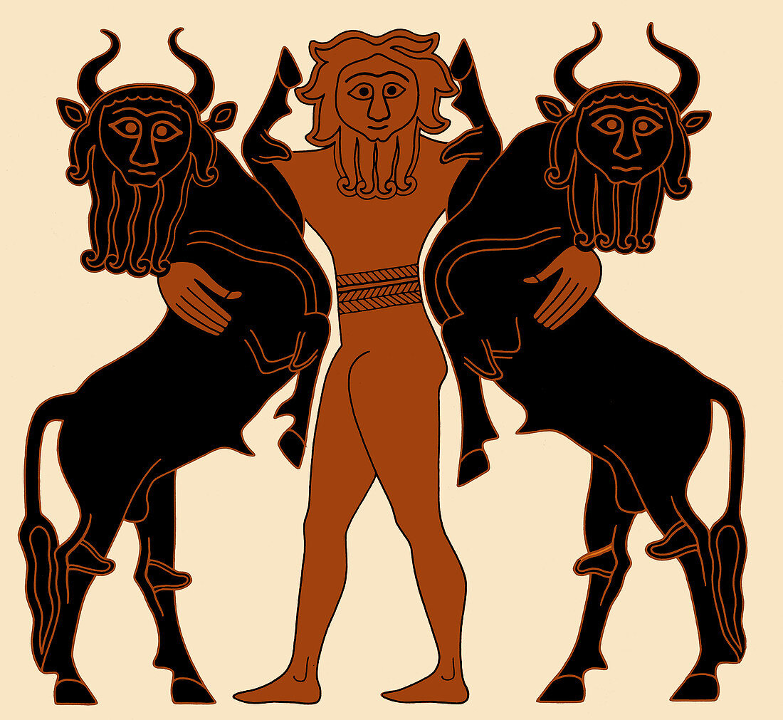 Gilgamesh Subduing Two Bulls