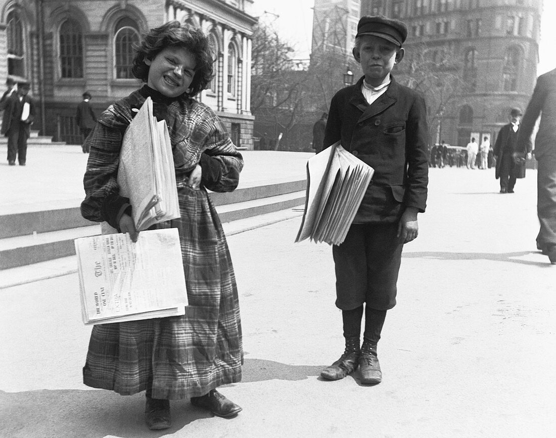 Newsgirl and Newsboy, 1893