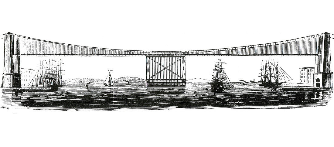 Morse Suspension Bridge Plan, 1869