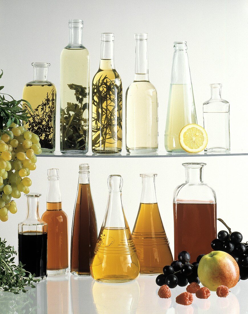 Several Assorted Vinegars in Bottles
