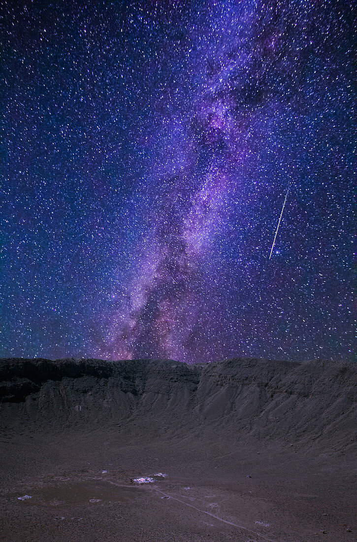 Milky Way and Meteor over Meteor Crater
