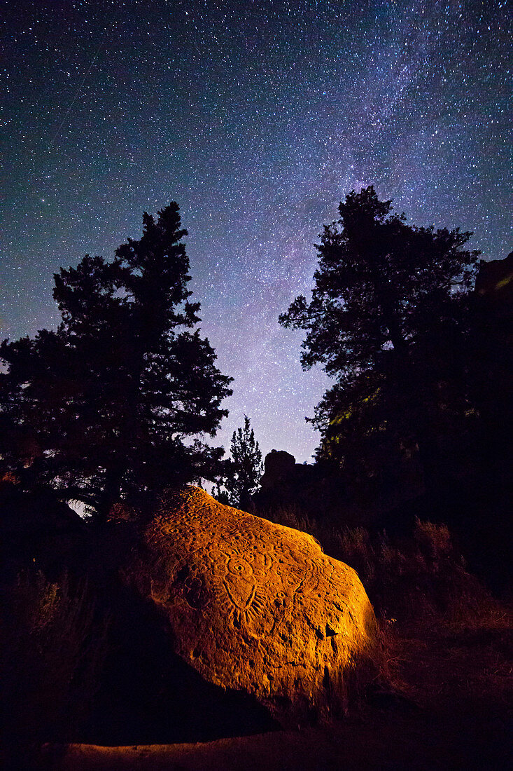 Petroglyph Boulder at Night
