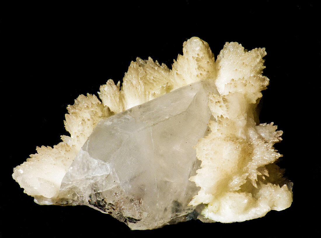 Calcite on Quartz Crystal