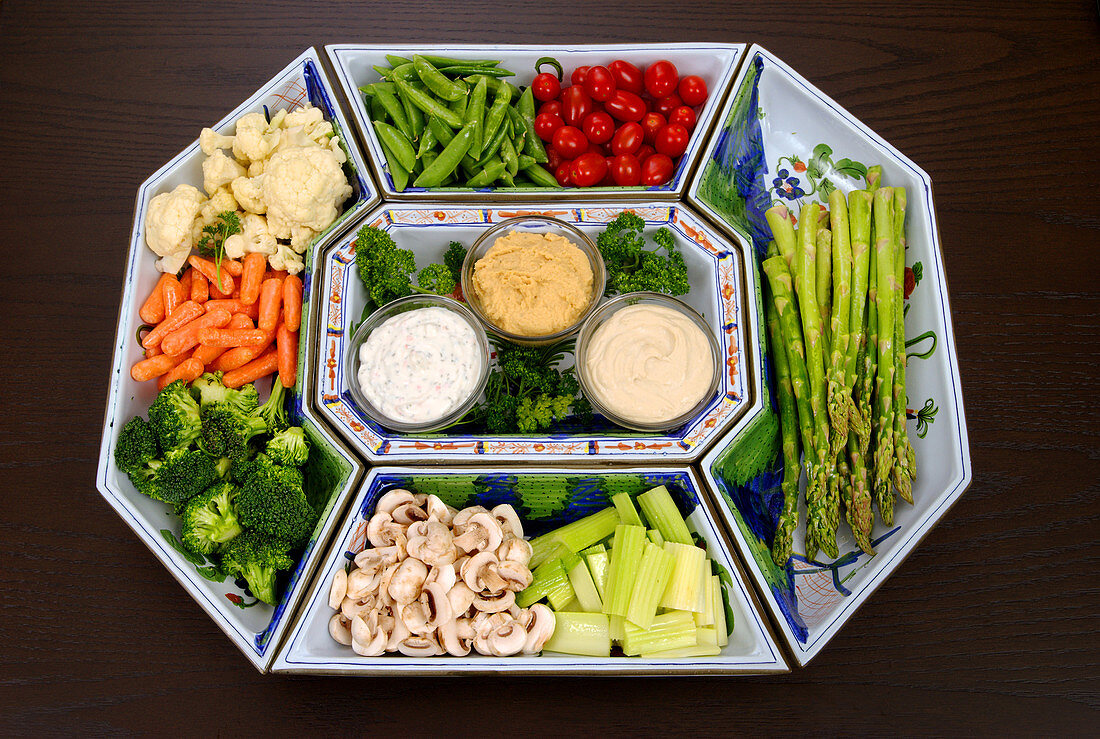 Healthy Food, Vegetable Platter and Dips