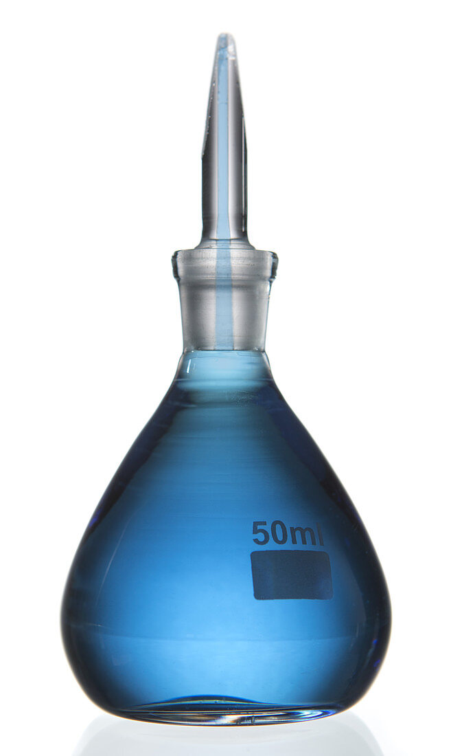 Pycnometer and blue liquid