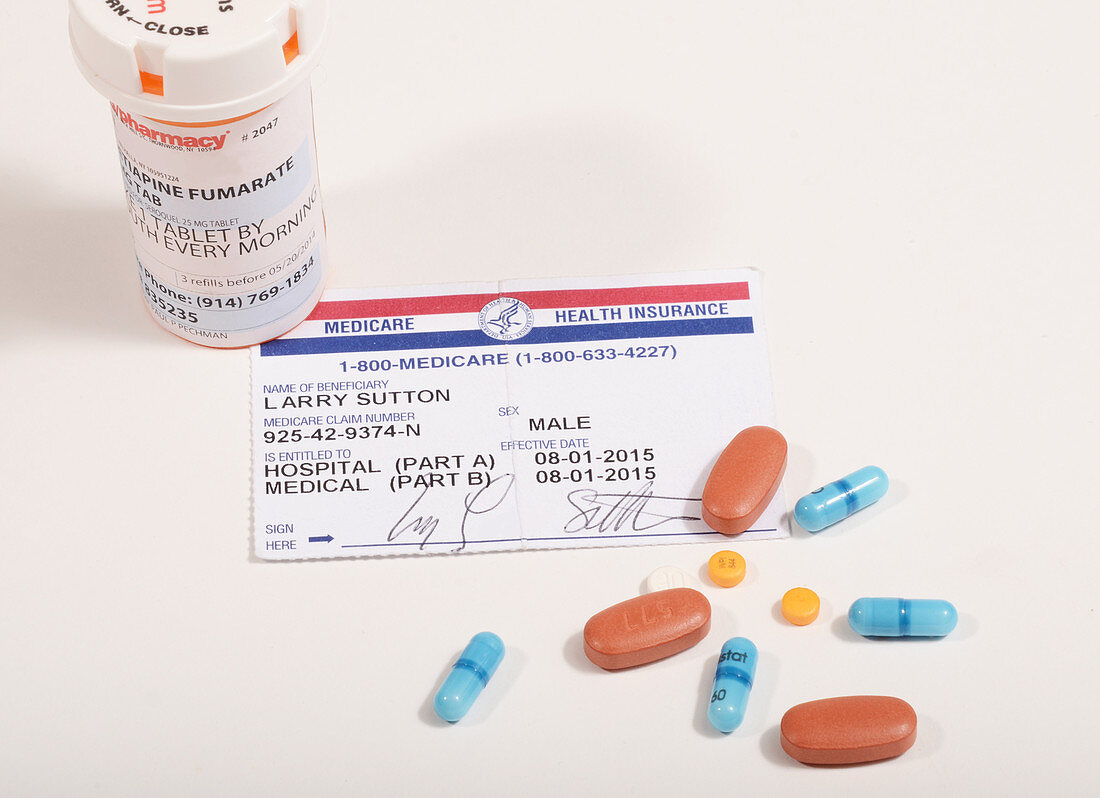 Medicare Card and Pill Bottles