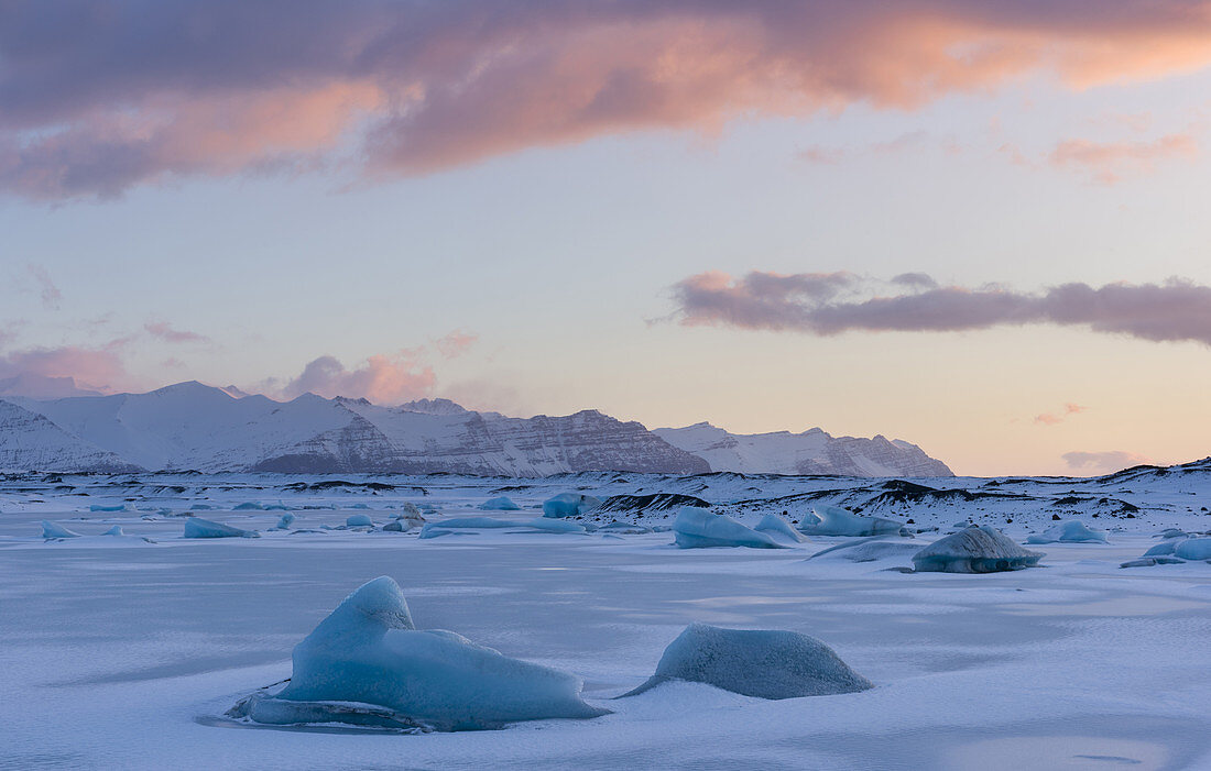 Sunrise over icebergs, Iceland