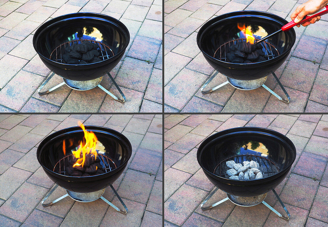 Burning Charcoal in a Barbecue Grill