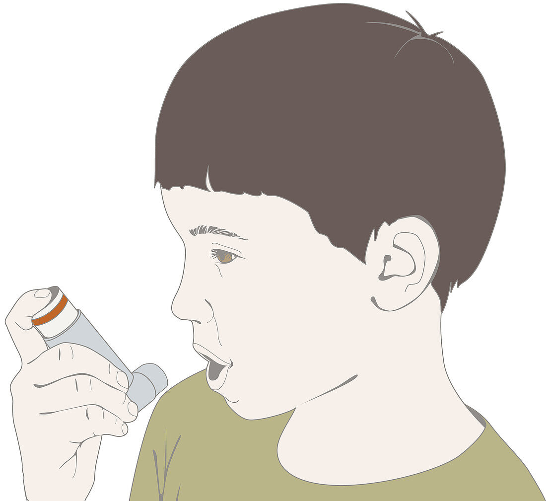 Child using an inhaler, illustration