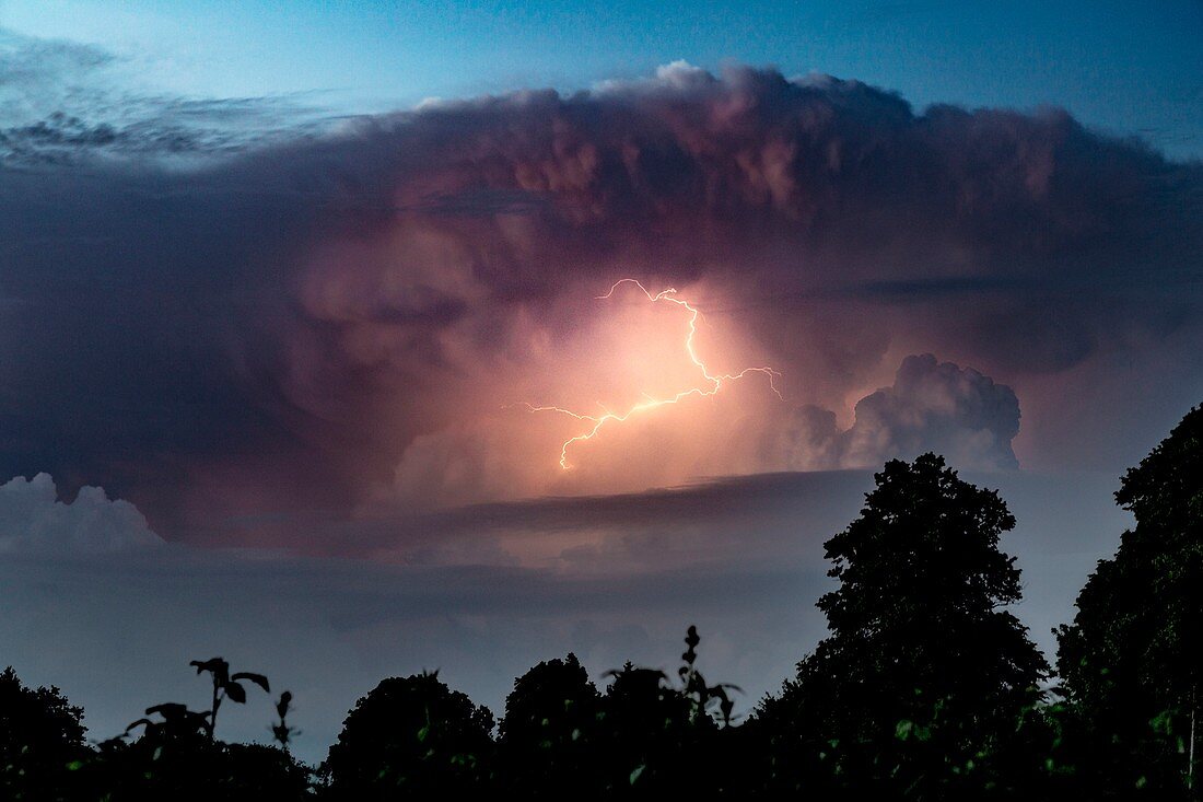 Lightning and cumulonimbus clouds, time-exposure image