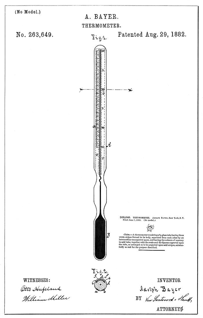 Clinical thermometer patent, 1882
