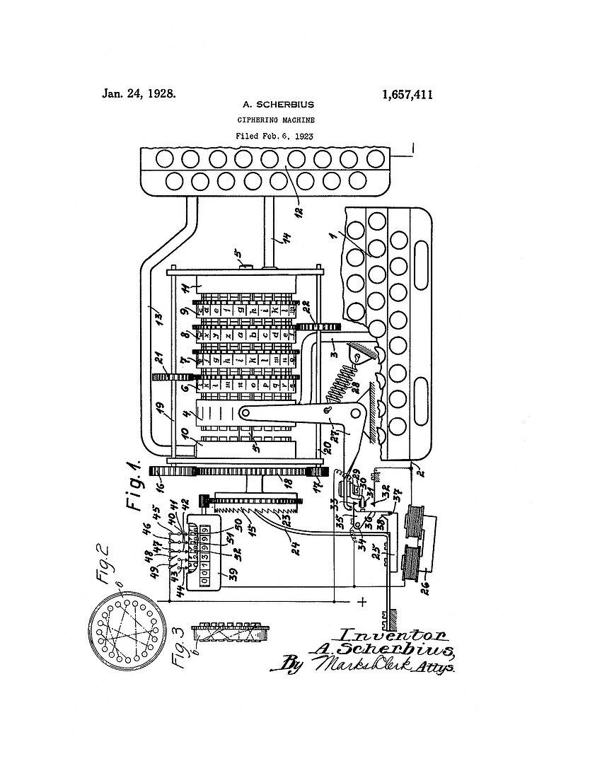 Enigma encryption machine patent, 1928