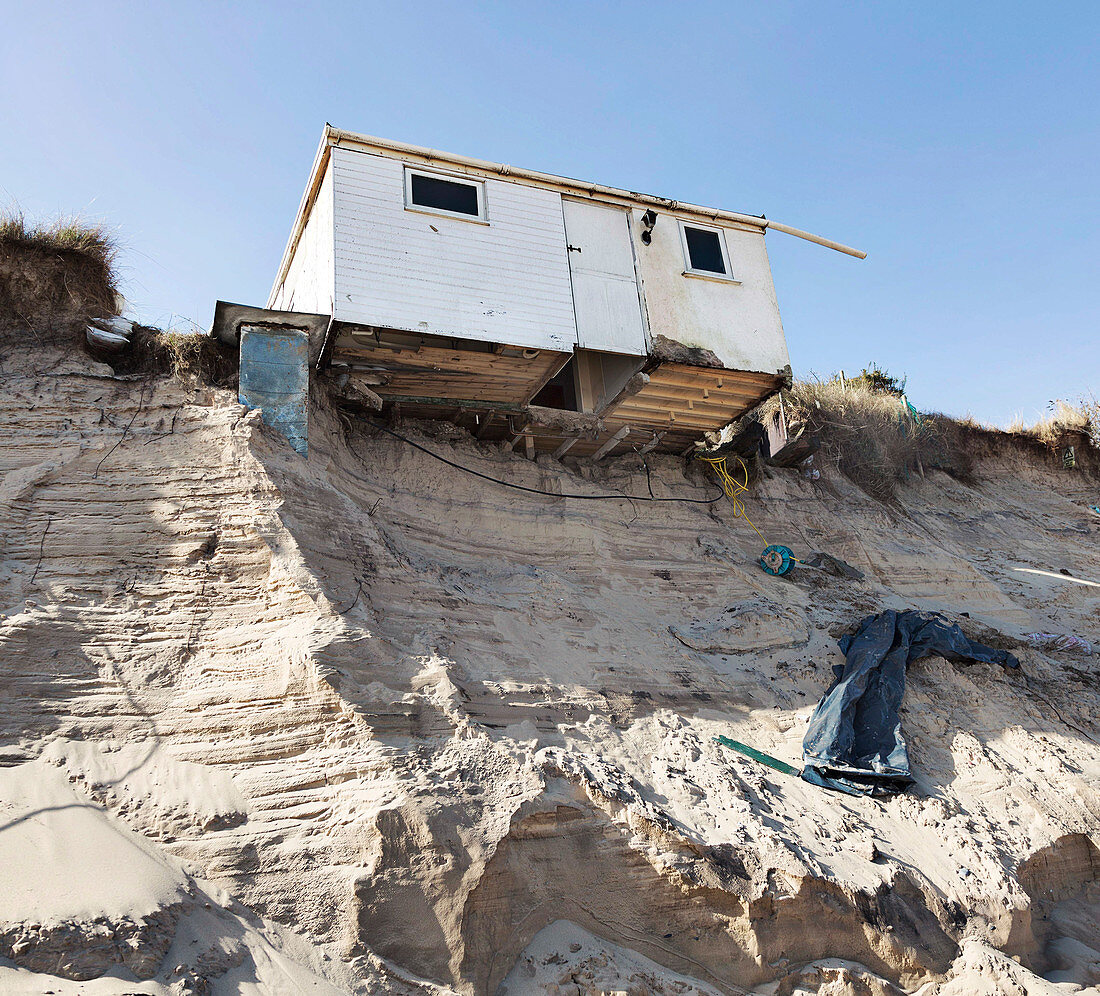 Collapsing cliff top property, Hemsby, Norfolk, UK, 2018