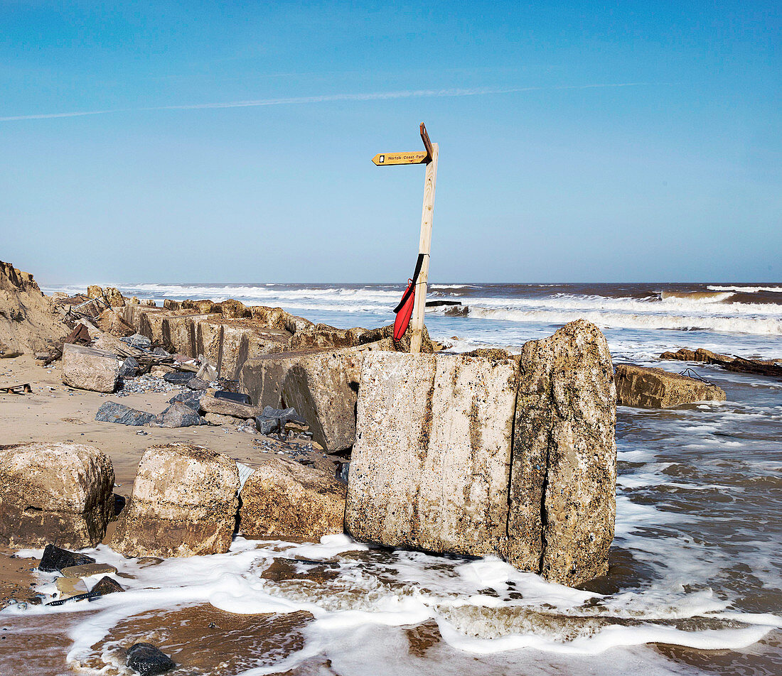 Coastal erosion at Hemsby, Norfolk, UK