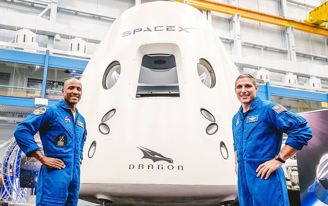 Astronauts with Crew Dragon spacecraft