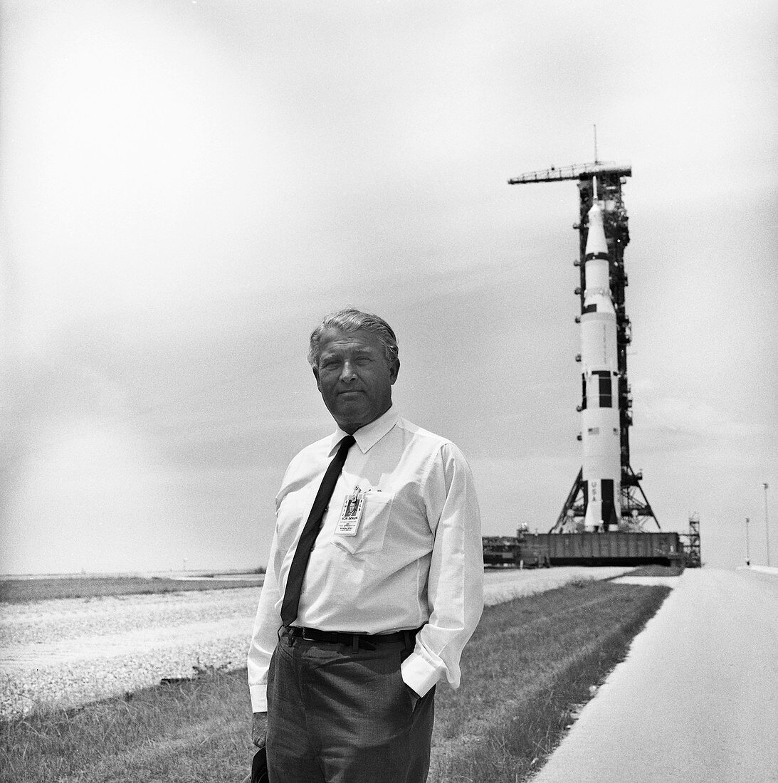 Von Braun at Apollo 11 launch site, 1969