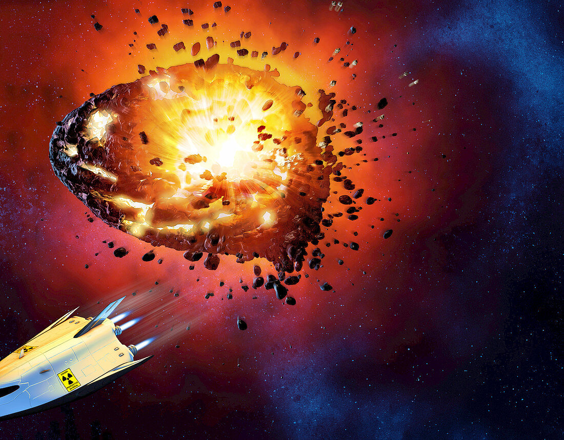 Destruction of asteroid threatening Earth, illustration
