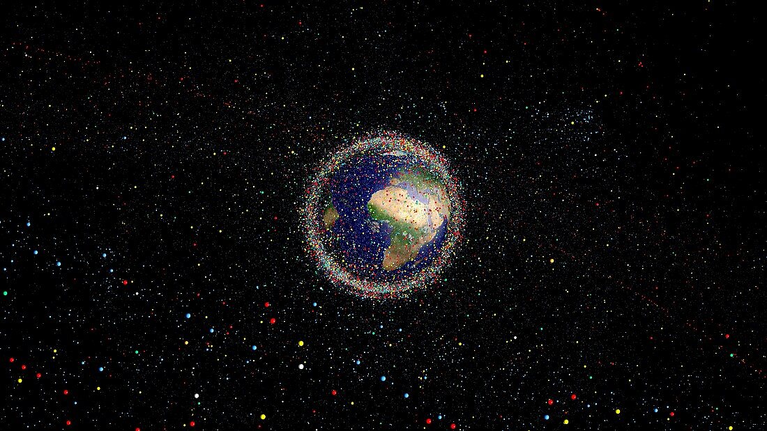 Space junk orbiting the Earth, illustration