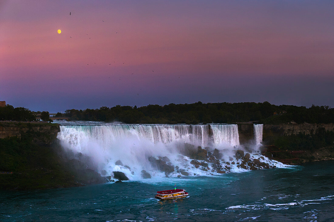 Moon above Niagara Falls after sunset