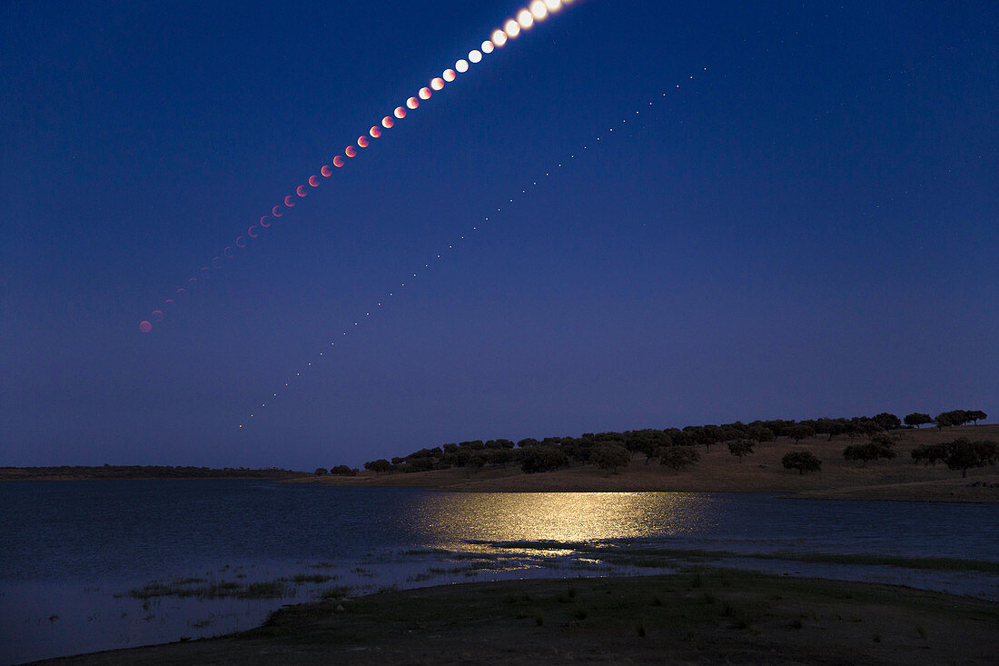Total lunar eclipse and Mars, time-lapse image