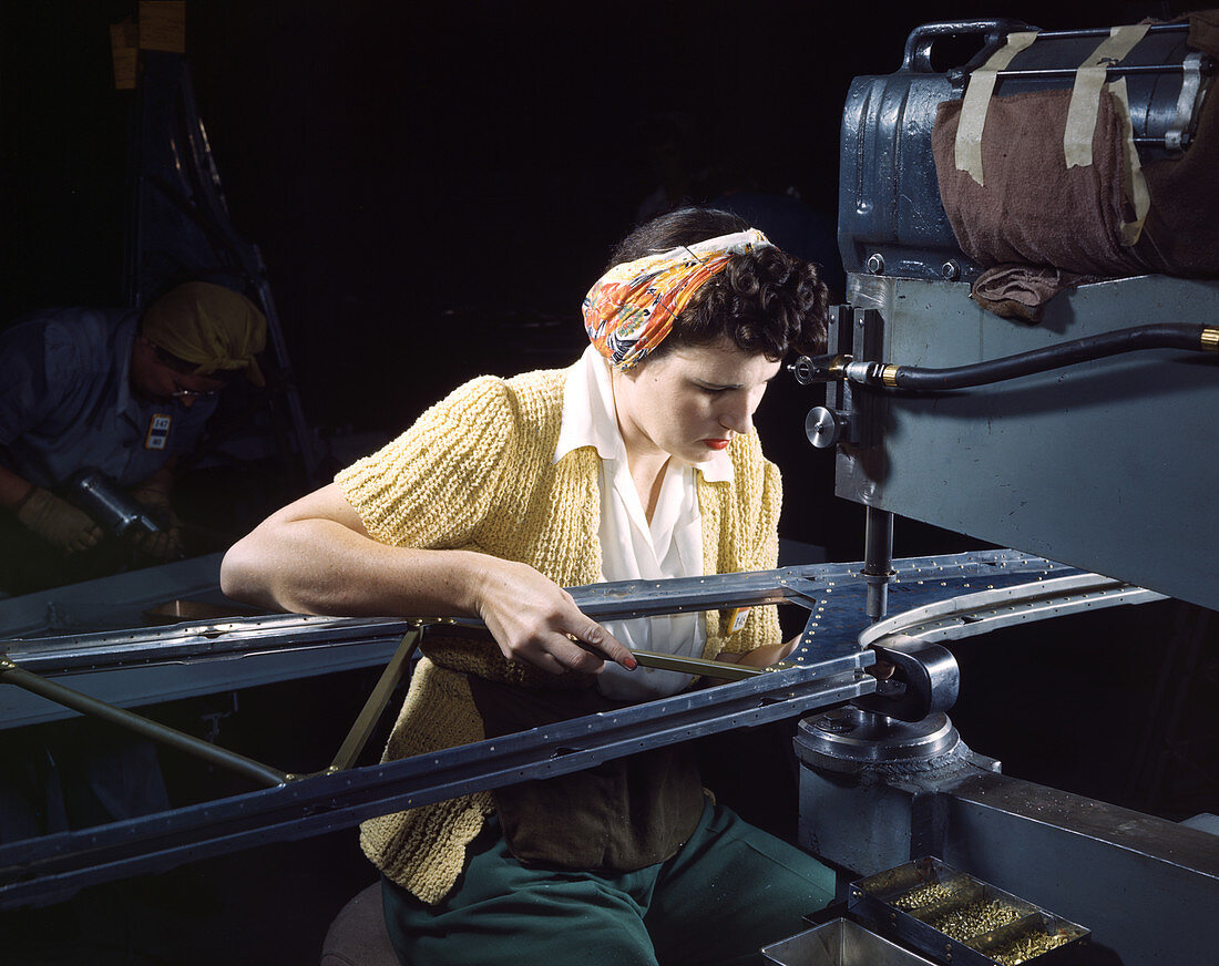 WWII, Female Riveting Machine Operator, 1942