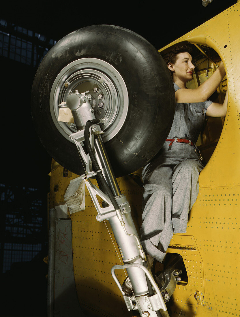 WWII, Woman Works on Landing Gear, 1943
