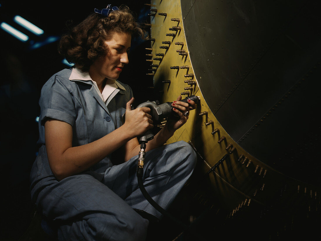 WWII, Female Riveter, Airplane Factory, 1942