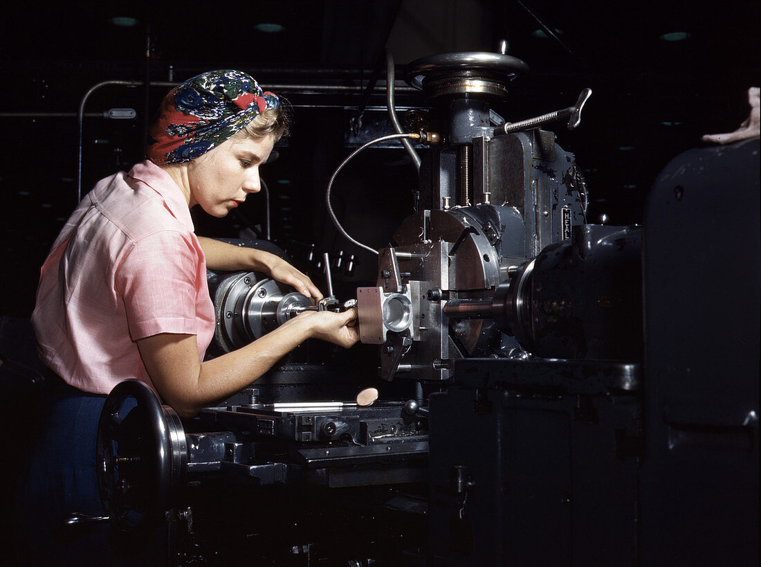 WWII, Female Machinist, Airplane Factory, 1942