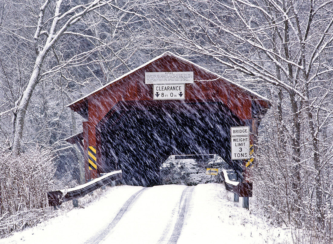Covered Bridge in a snowstorm