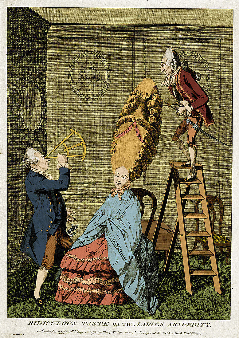 Man Using Sextant on Woman's Coiffure, 1771