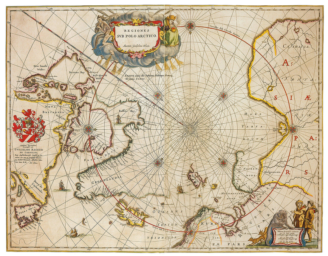 Joan Blaeu, Arctic Map, North Pole, 17th Century