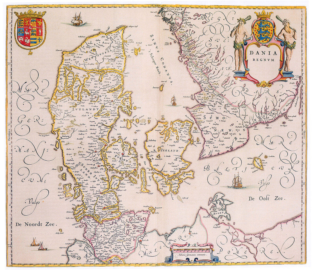 Joan Blaeu, Denmark Map, 17th Century