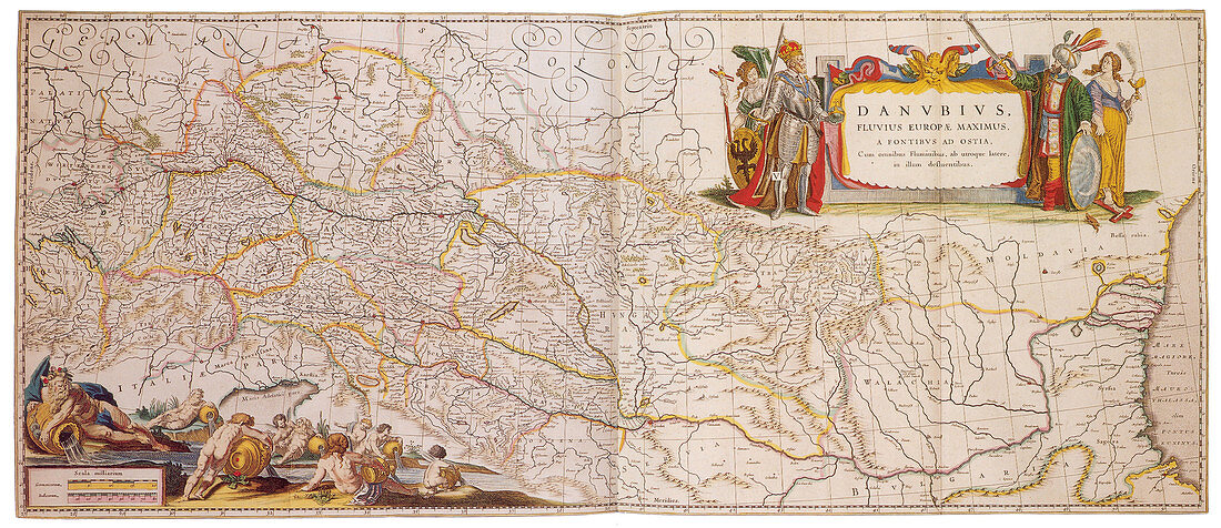 Joan Blaeu, Danube River Map, 17th Century