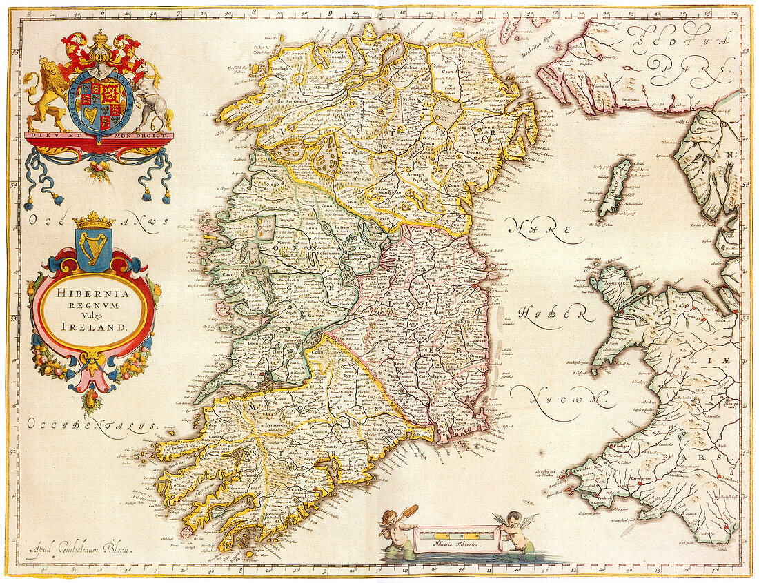 Joan Blaeu, Ireland Map, 17th Century