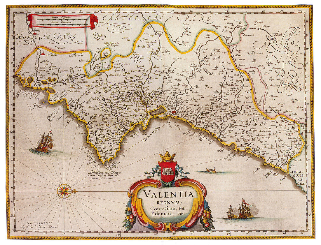 Joan Blaeu, Valencia Map, 17th Century