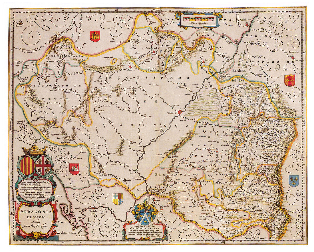 Joan Blaeu, Aragon Map, 17th Century