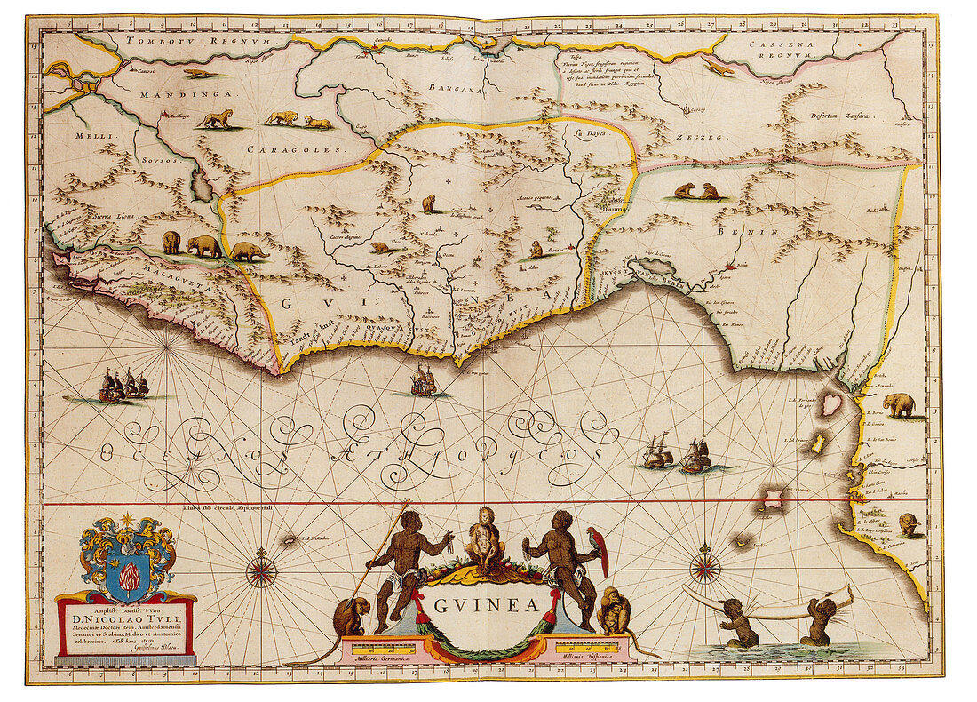 Joan Blaeu, Benin, Guinea, and Mauritania Map, 17th Century