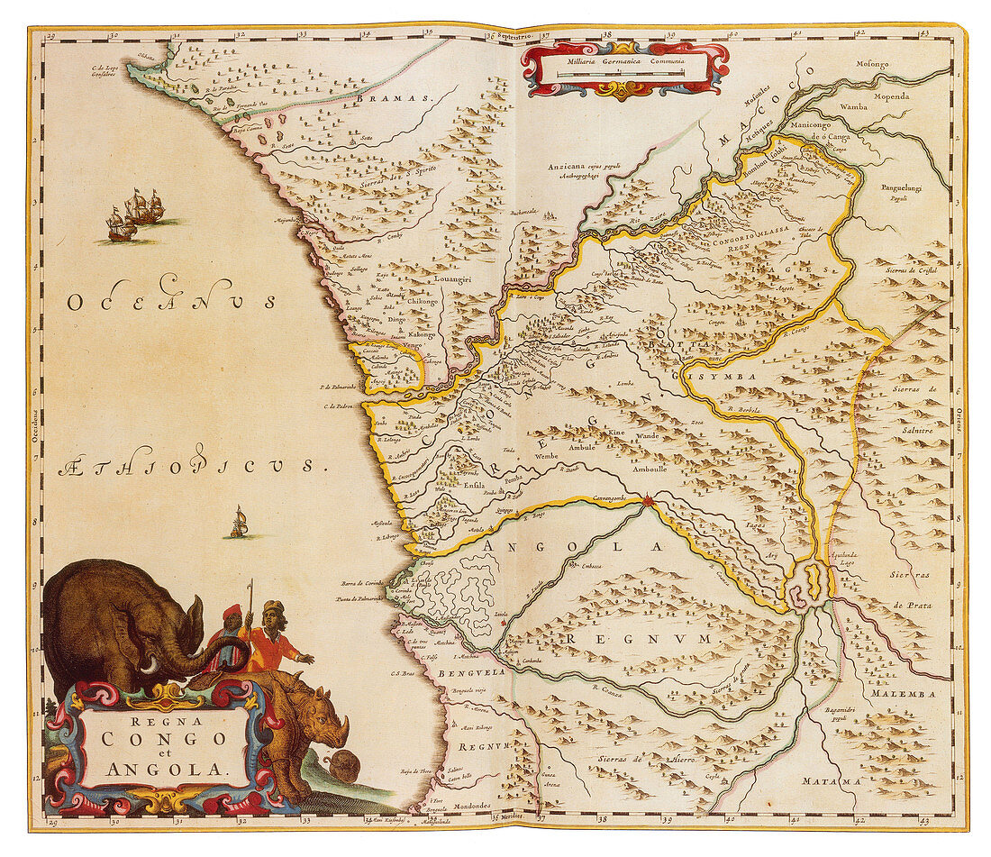 Joan Blaeu, Congo and Angola Map, 17th Century