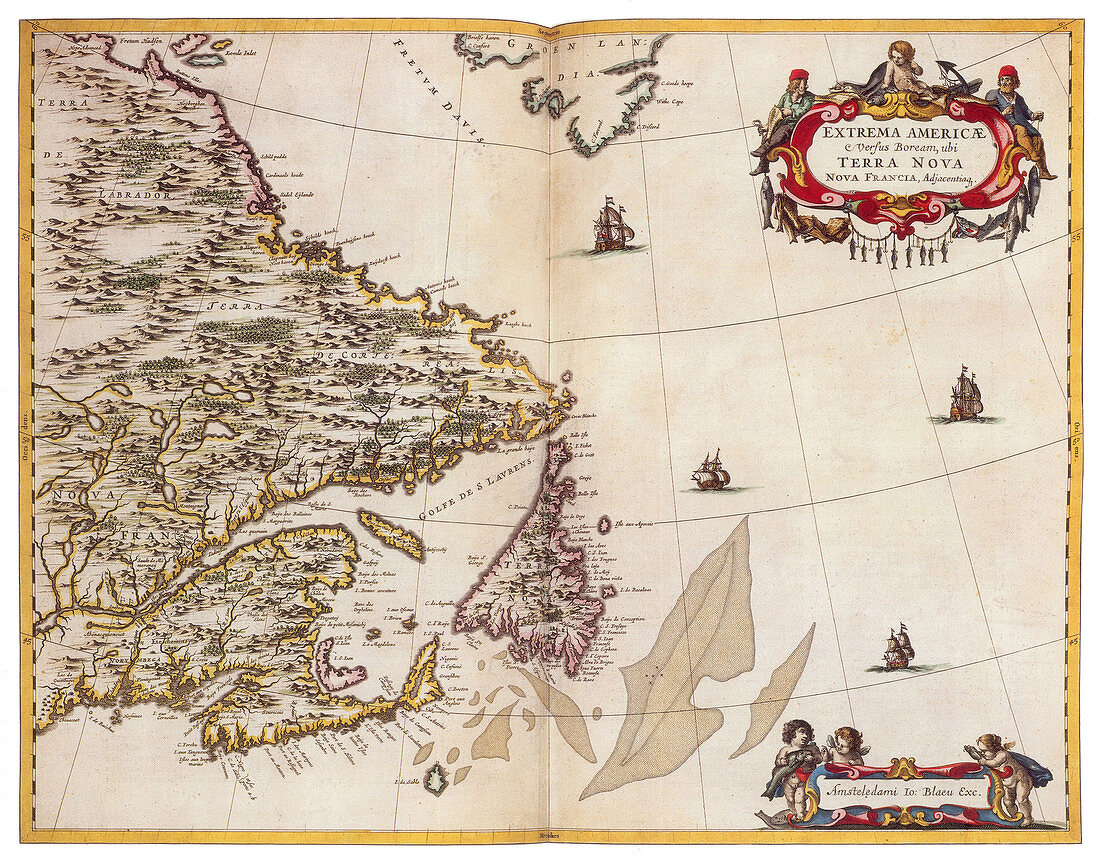 Joan Blaeu, Gulf of Saint Lawrence Map, 17th Century
