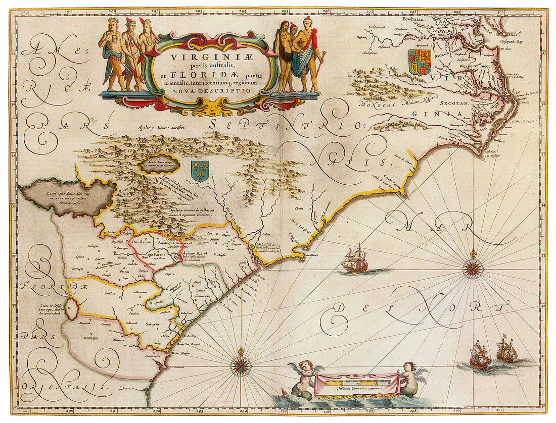 Joan Blaeu, Virginia and Florida Coast Map, 17th Century