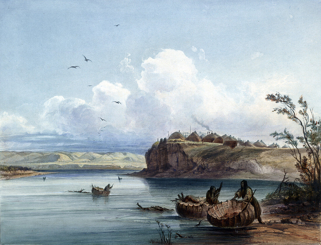 Native American Mandan Indian Encampment, 1830s