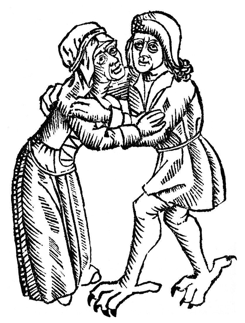 Witch Embraces Claw-footed Devil, 1489