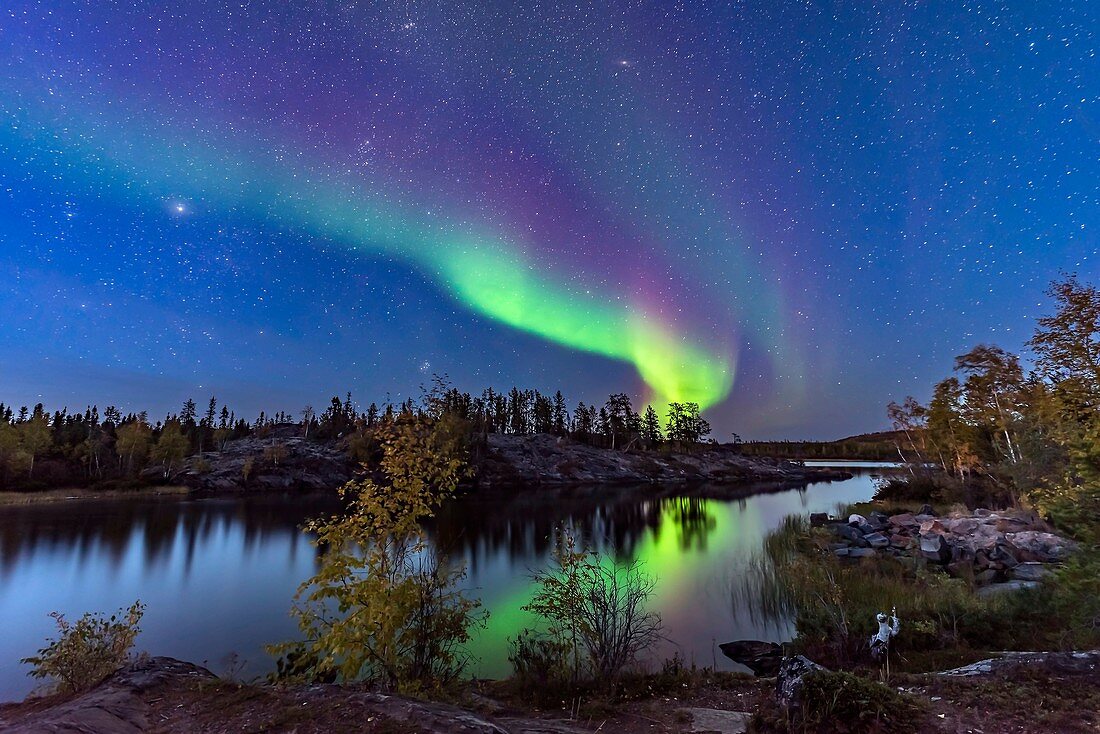 Aurora in Twilight at Tibbitt Lake, Canada