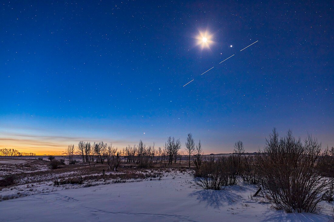 Morning Sky with the Moon, Planets and ISS