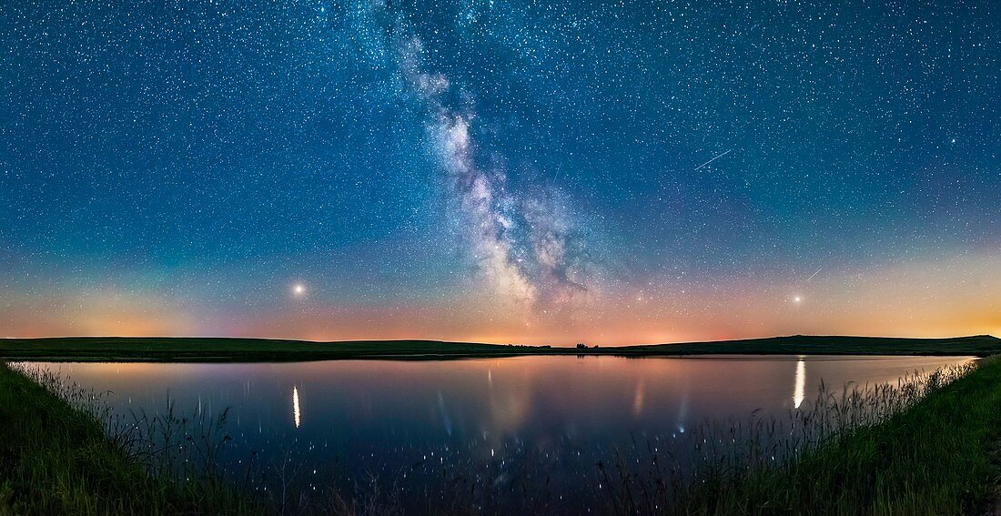 Milky Way and Planets over a Prairie Pond