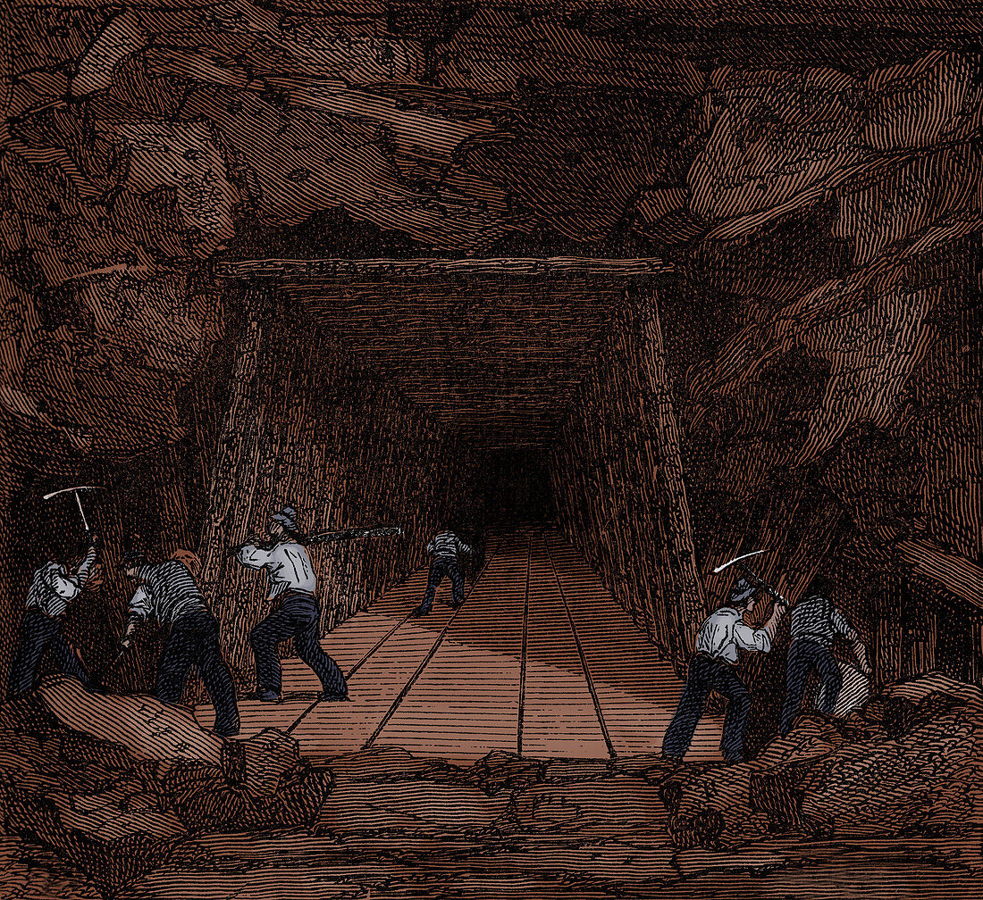 Construction of Railroad Tunnel, 19th Century