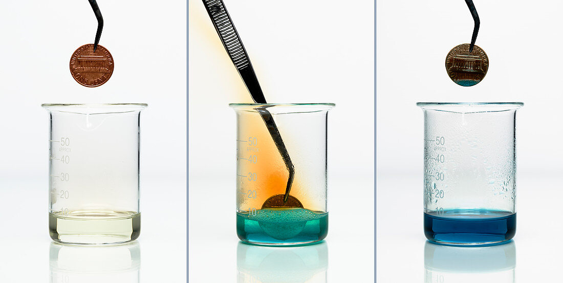 Copper reacts with nitric acid