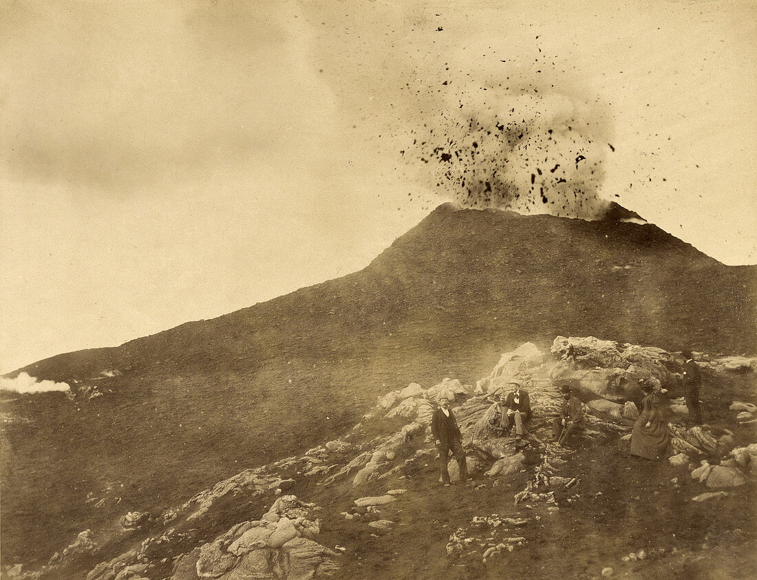 Erupting Volcano with Sightseers, c. 1870s