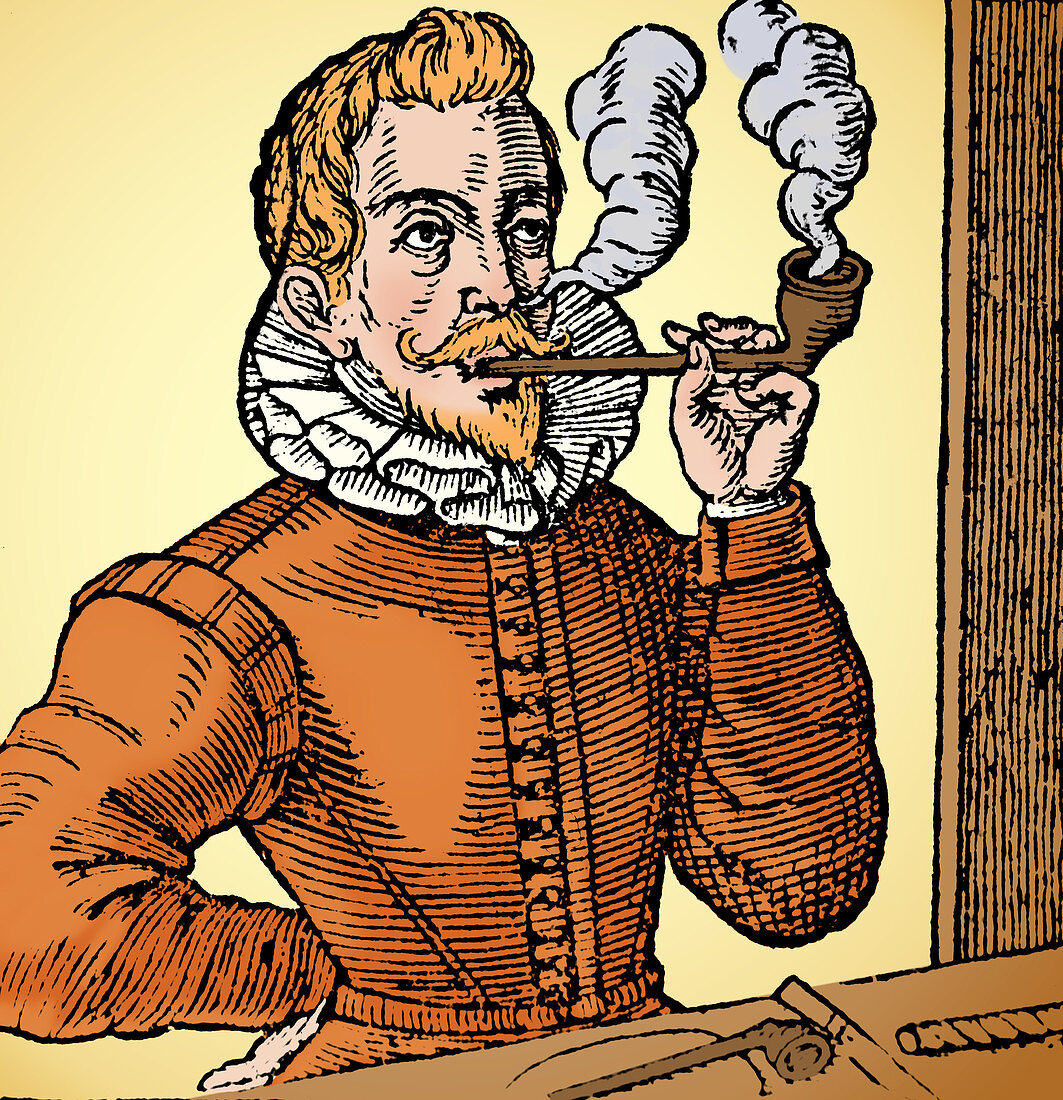 First Known Image of Man Smoking, 1595